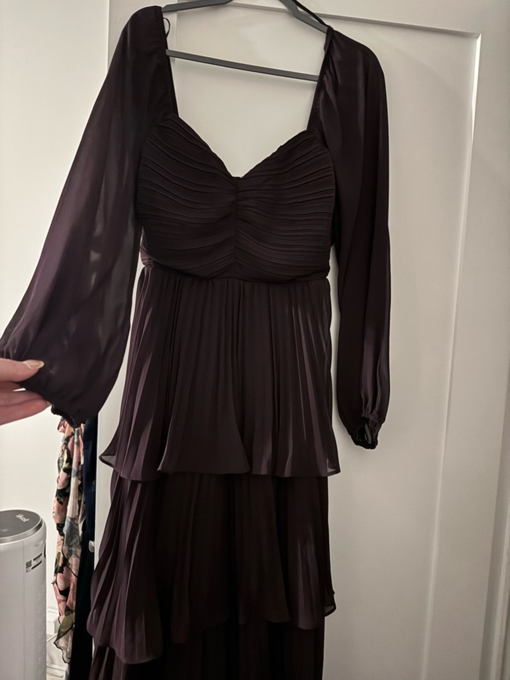 Lulus Impactful Elegance Purple Tiered Balloon Sleeve Maxi Dress - Size L - Picture 6 of 8